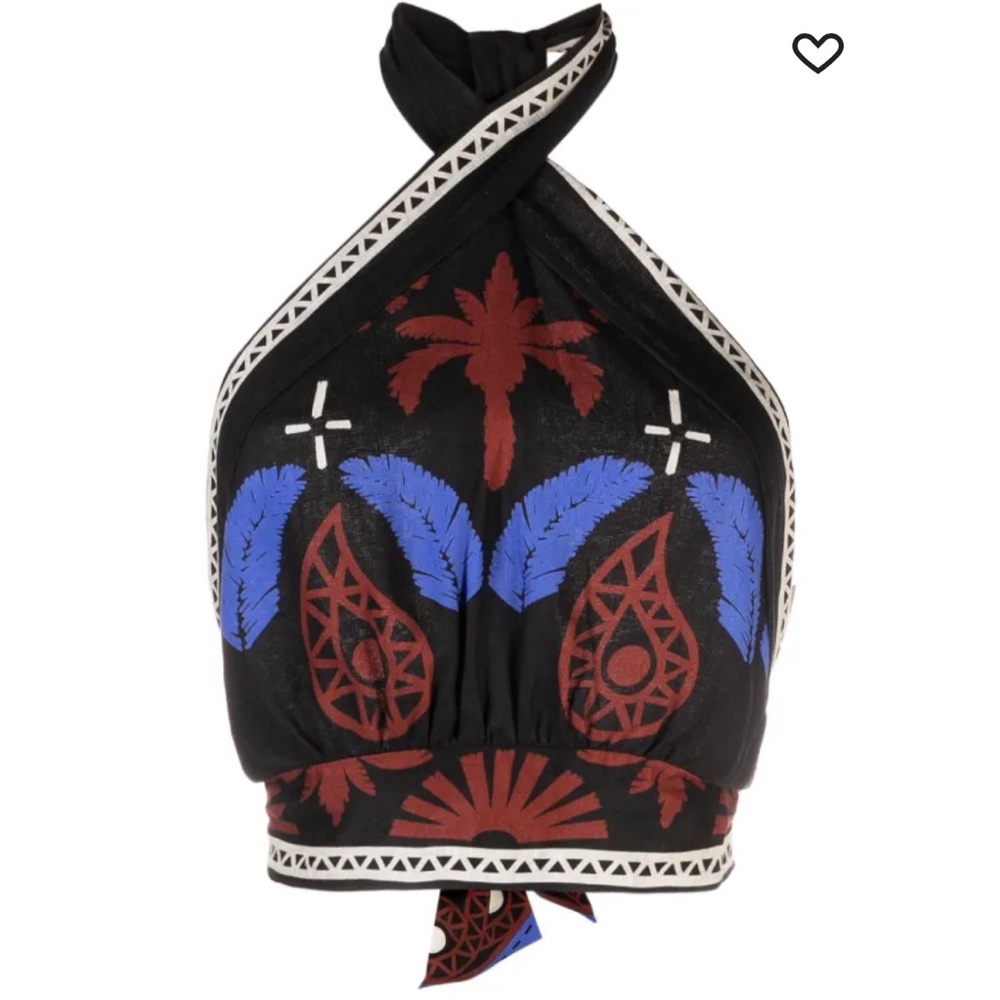 Johanna Ortiz Black and Red Patterned Crop Top